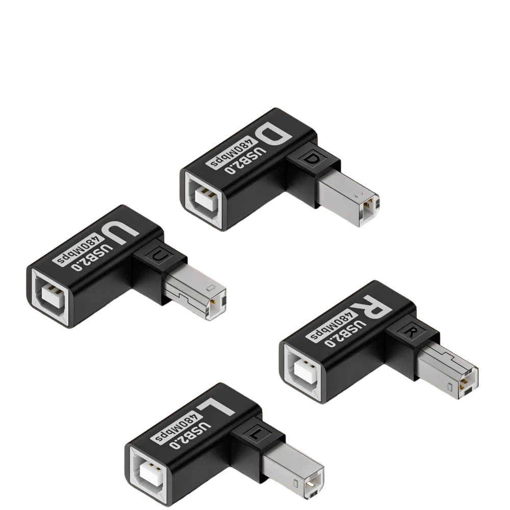 

90 Degree USB-B Turn Connector Up/Down/Left/Right Angle USB 2.0 Type-B Male to Female Adapter for Printer Scanner MIDI Keyboard