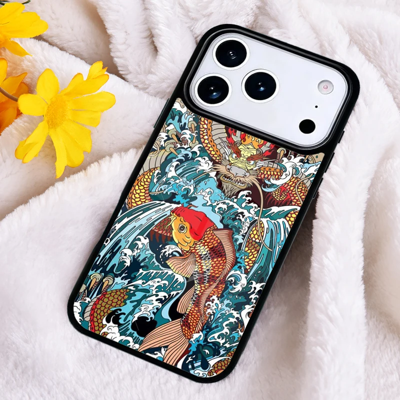 Koi-Karpfen Japanischer Totenkopf-Tattoo-Stil Handyhülle für iPhone 11 12 13 14 15 16e 17 Pro Max und iPhone 17 Air
