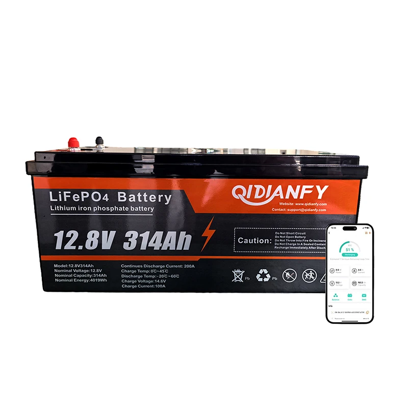 Qidianfy 12V 314Ah LiFePO4 Lithium Battery Bluetooth with 200A BMS 4019Wh Low-Temp Protection Ideal for RV Solar Home Storage Camping