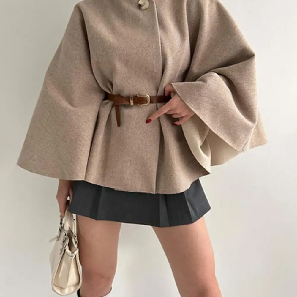 معطف صوفي عصري لون نقي الخصر مقصوص مربوط الرقبة القلنسوة سترة السيدات أنيقة الخريف الشتاء وصول جديد