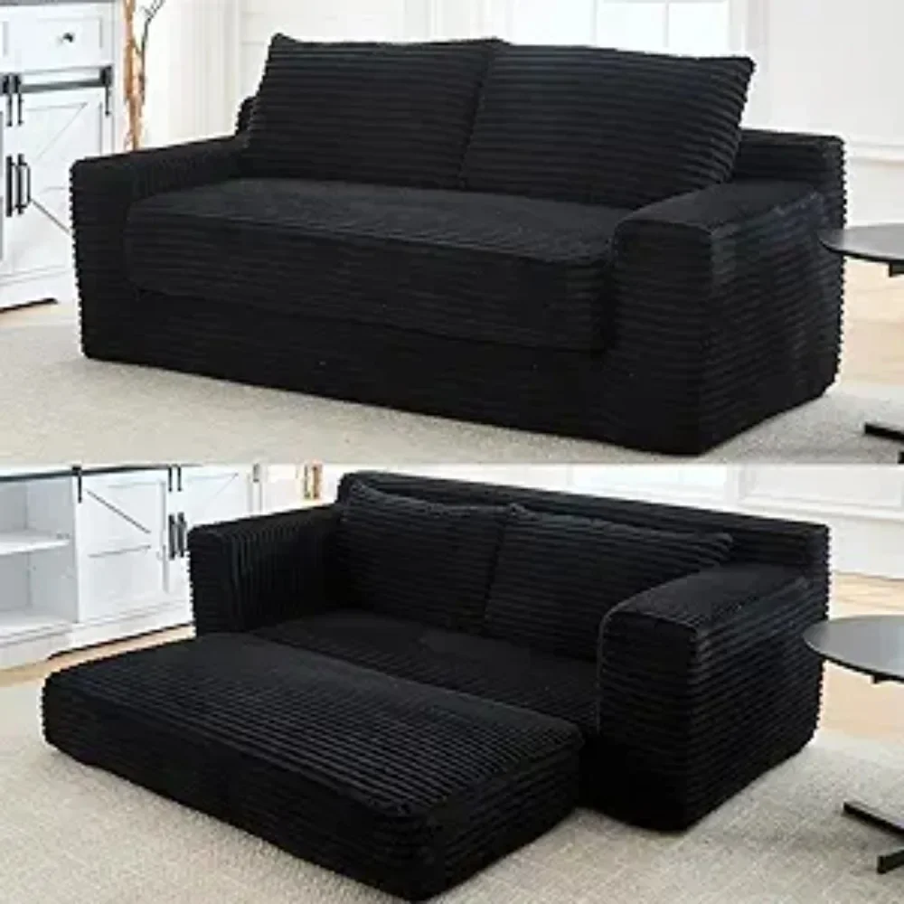 

2 in 1 Convertible Sleeper Sofa with Fixed-Shape Frame, Comfy Folding Boneless Love Seat Couches for Living Room,