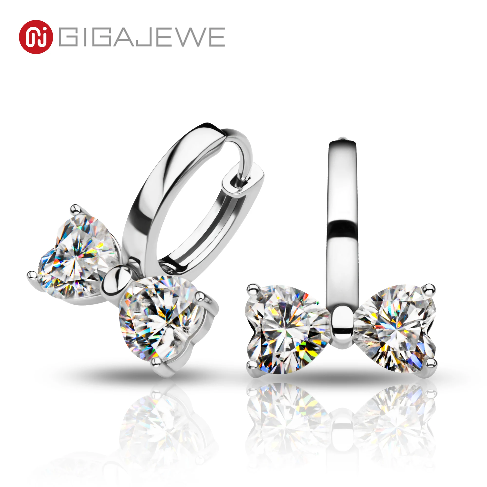 GIGAJEWE Moissanite D Color Total 4.0ct 925 Silver Bow Shape Drop Earring 18K Gold Plated Diamond Test Passed Jewelry Girl Gift