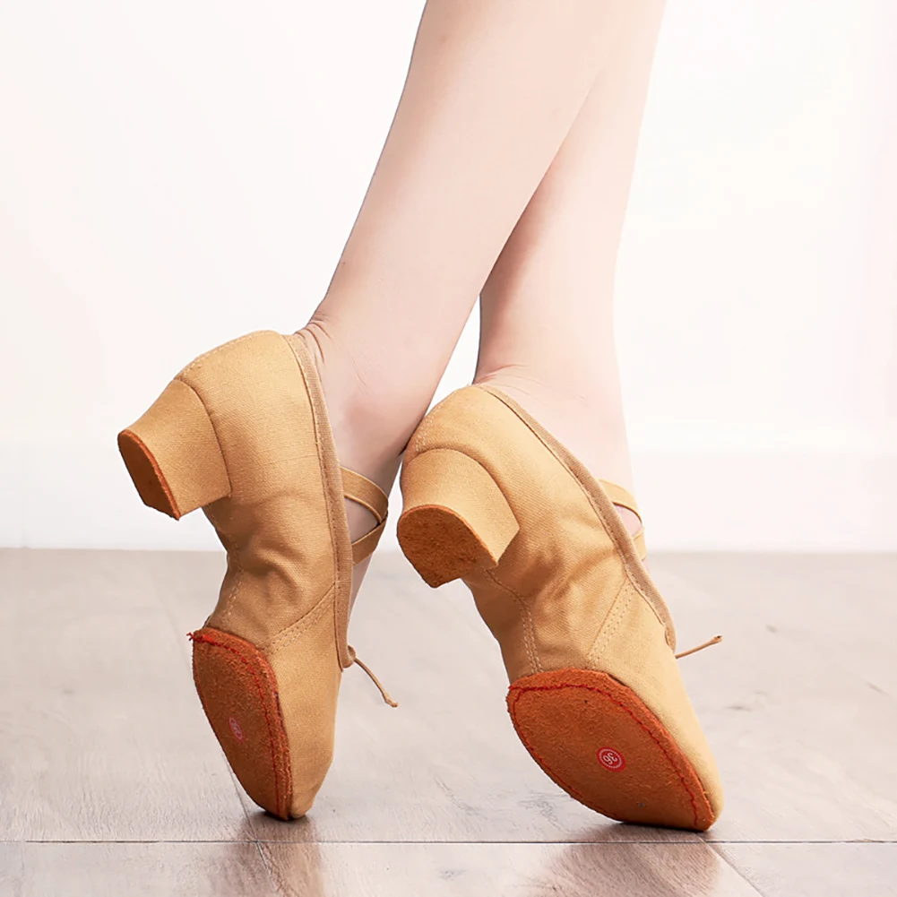 أحذية الباليه الكلاسيكية للتدريب على الرقص للنساء بحزام نعل ناعم 3.5 سم مع أحذية الرقص المرنة للمعلم