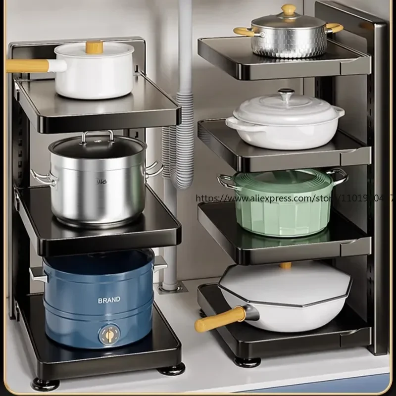 

Kitchen Storage Rack Household Multi-layer Kitchen Sink Layered Pot Storage Rack Kitchen Organizer Accessories