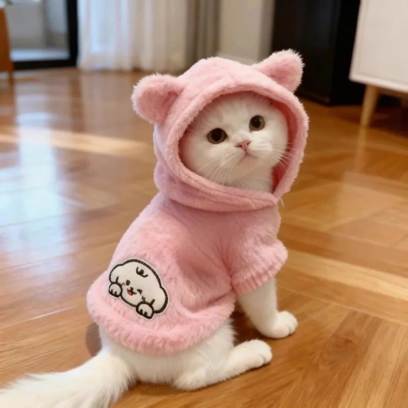 

Imitation Mink Fur Cat Autumn Winter Hooded Vest Pet Dog Clothes Accessories Teddy Bichon Hairless Cat British Shorthair Cat