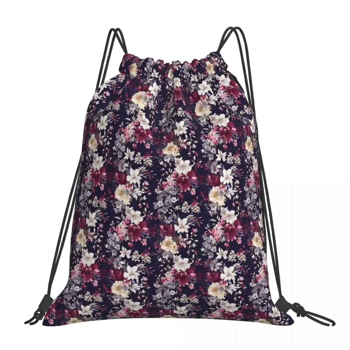 Enigmatic Midnight Garden Seamless Floral Delight Backpack Portable Drawstring Bag Drawstring Bundle Pocket Sports Bag Man Woman