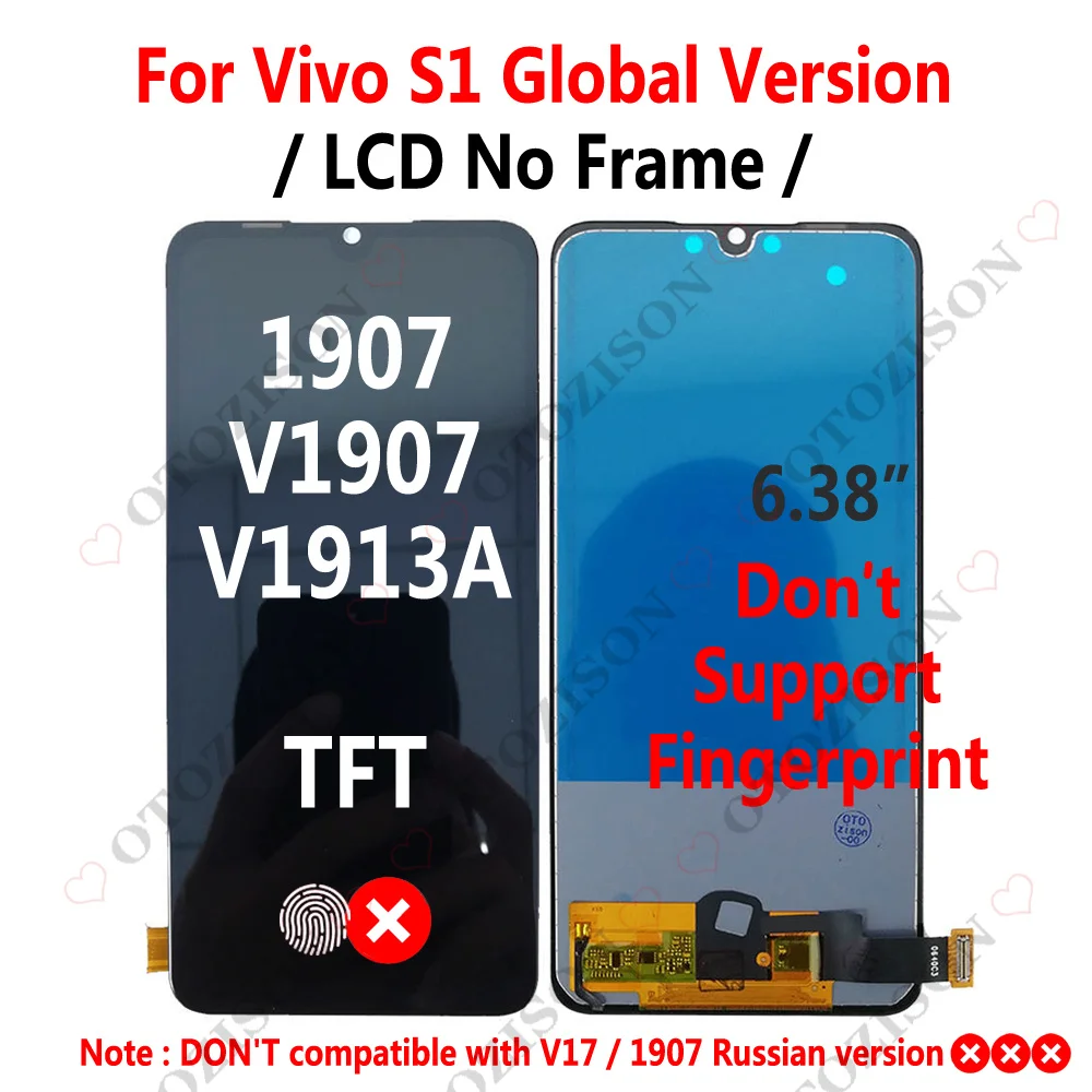 AMOLED LCD With Frame For Vivo S1 LCD Screen Global Version 1907