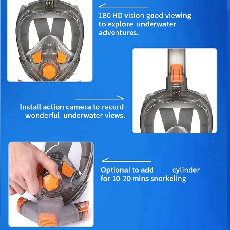 Smart-2X máscara de snorkel homem mulher mergulho subaquático rosto cheio máscara de mergulho máscaras 180 vista anti-nevoeiro anti-vazamento (l/xl)