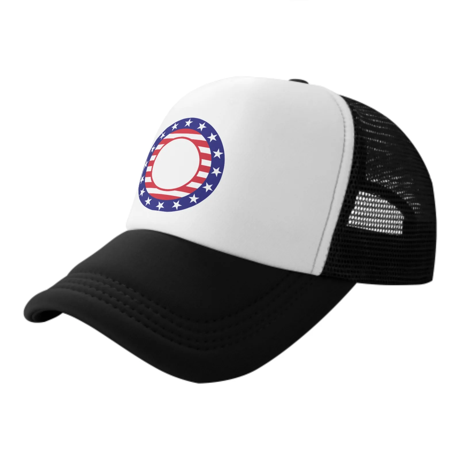 

American Circular Flag Print Mesh Baseball Cap July 4th Trucker Hats Sports Outdoor Adjustable Washed Snapback Dad Hat