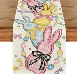 Easter Bunny Floral Bow Rabbits Eggs Linen Table Runner Party Decor Spring Farmhouse Kitchen Table Runner Easter Decorations