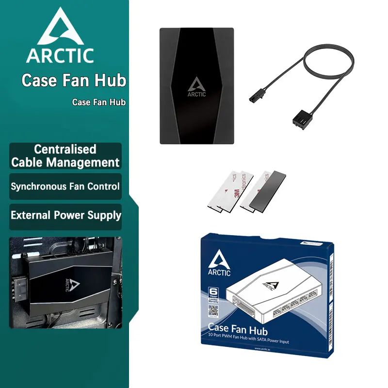 ARCTIC Case Fan Hub PWM 1-to-10 Fan HUB for Desktop Computer Host Case 4P Fan Back Magnet Absorption 1-to-10 Splitter Small 4pin
