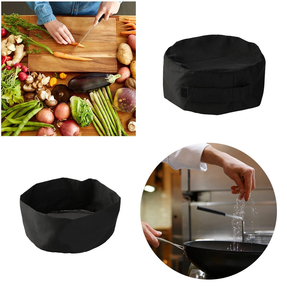 Black Breathable Mesh Chef Hat Tinksky Adjustable Strap One Size Soft Skin-Friendly Fabric For Cooking