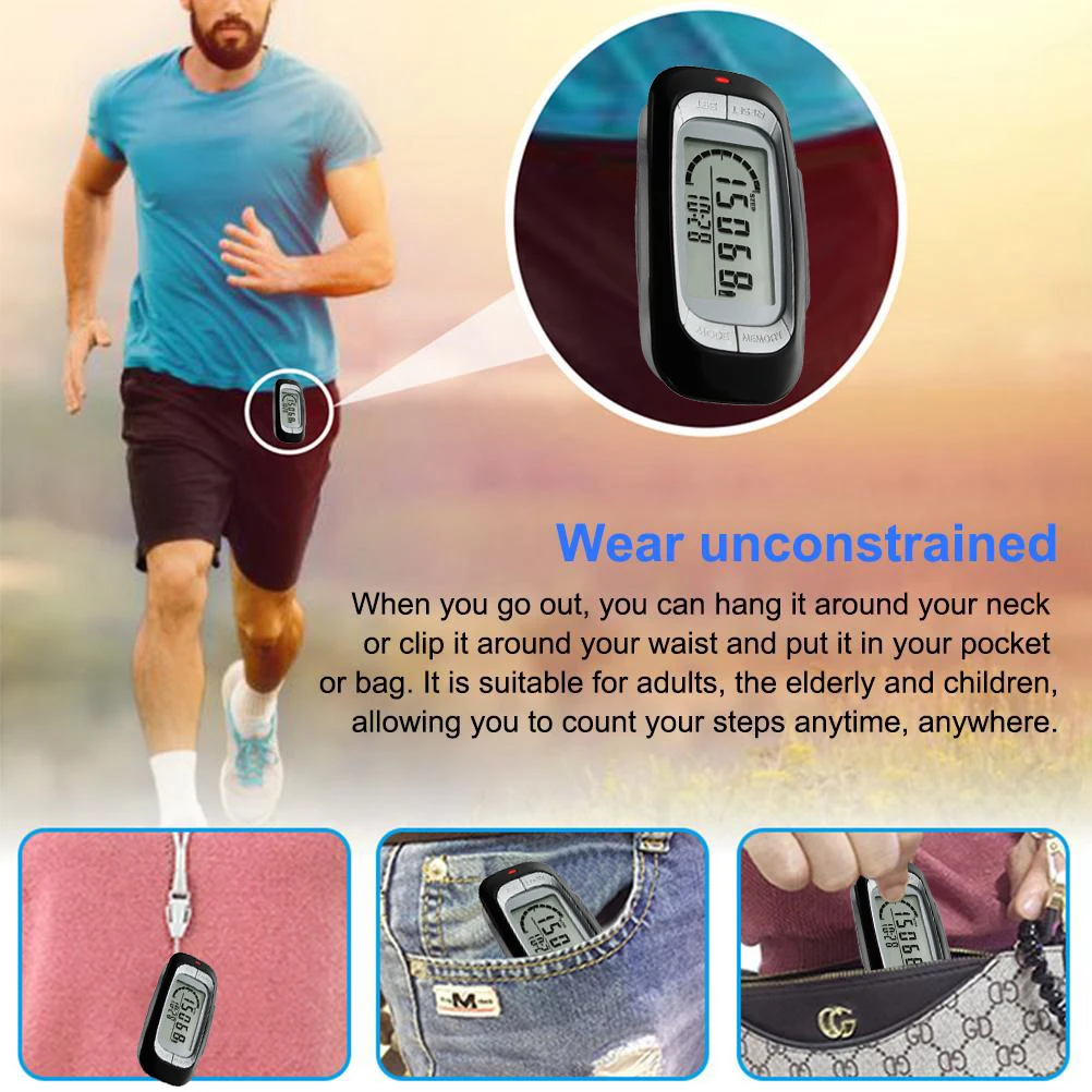 Walking 3D Pedometer with Clip Accurate Step Counter for Fitness Walking Distance Miles/Km Calorie Counter