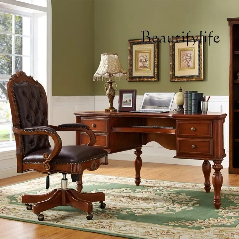 BJ American Solid Wood Desk Semi-round Simple European Home Study Office Writing Desk Curved Designer