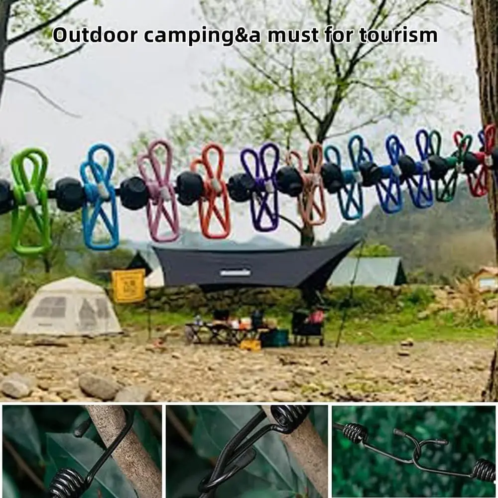 Portable Retractable Clothesline with 12 Clips for Indoor/Outdoor Use and Camping