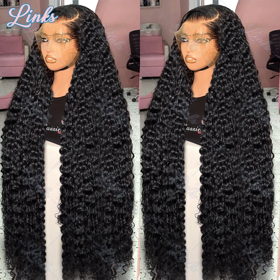 Links 40 Inch Water Curly 13x6 HD Transparent Lace Front Human Hair Wigs 250 Density Deep Wave 13x4 Lace Frontal Wig For Women