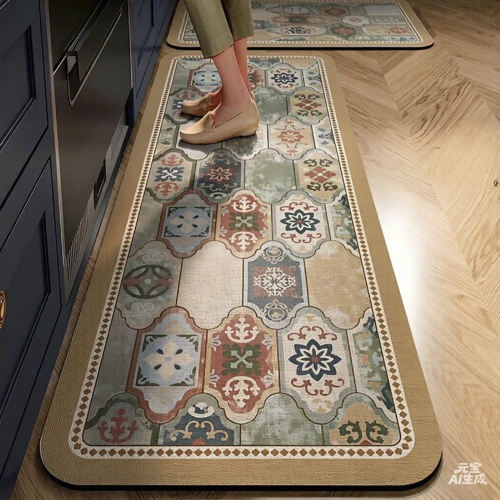 VIKAMA's New Bohemian Kitchen Floor Mats, Silica Mud Rug Bathroom Absorbent Pads, Toilet And Bathtub Mat Home Decorations