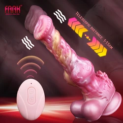 FAAK Wireless control Telescoping Vibrator Silicone Fantasy Big Knot Dog Dildo With Suction Cup Female Masturbator Anal Massage