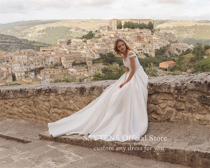 SSYTENS vestido de novia blanco sin mangas, traje largo de princesa Civil, hombros descubiertos, elegante, hecho A medida