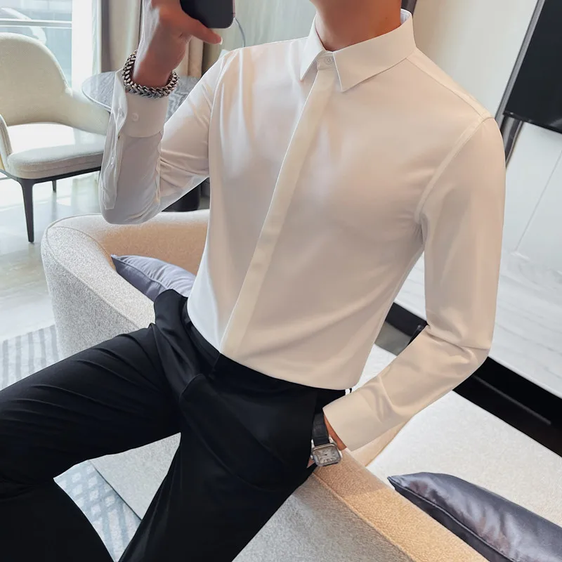 Brand Clothing Men\'s Business Dress Shirts/Male Slim Fit Fashion High Quality Casual Shirts/Men Long Sleeve Shirts 3XL-M