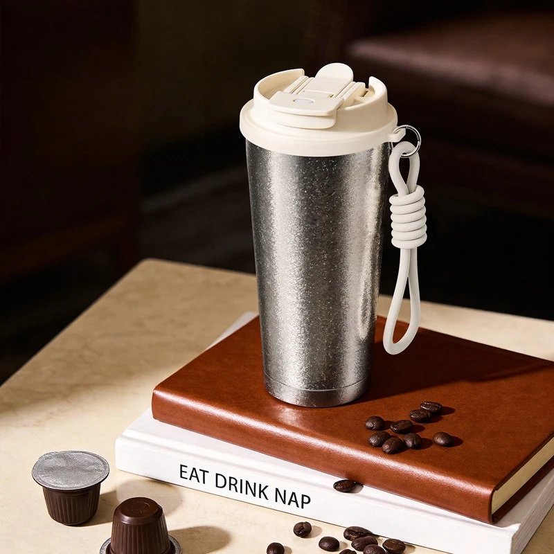 Coffee Cup Double Drink High Value Double Layer All Titanium Thermos Cup with Straw Filter Accompanying Cup