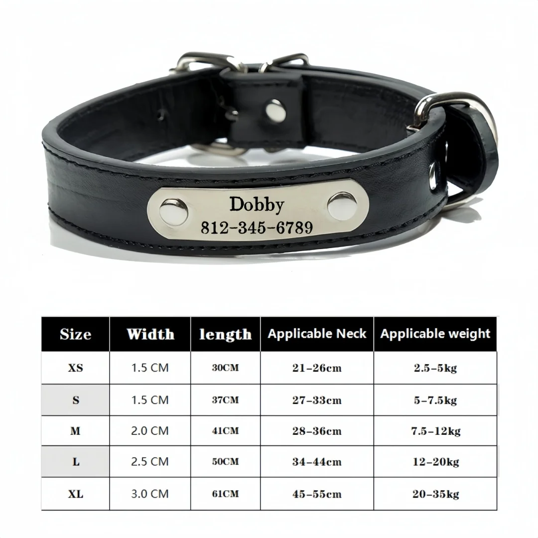 Personalisiertes Hundehalsband mit Namen, geschnitzt, ID-Tag, Anti-Verlust, solides PU-Lederhalsband für kleine, mittelgroße und große Hunde, Welpen, Katzen, Heimtierbedarf – Detail 9
