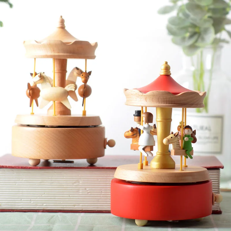 Carousel Music Box Wind Up Cartoon Musical Boxes Retro Birthday Gift Vintage Home Decoration Accessories Valentine's Day Gift