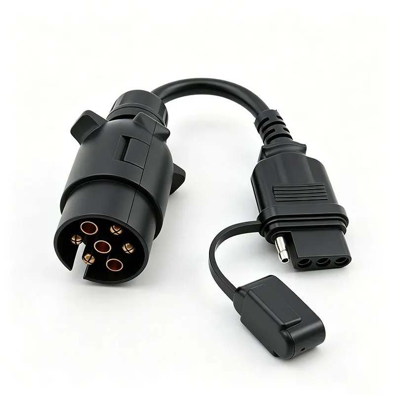 EU to US Trailer Light Converter 7 Pin Round Adapter European Trailer to 4 Pin Flat Socket American Vehicle Tow Hitch Wire Plug