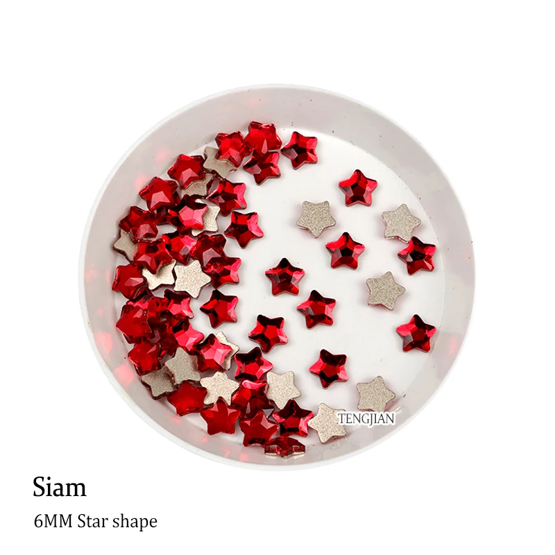 Star 6MM Glittering Flat Back Glass Crystals Mini Nail Art Rhinestones 12Color 3D DIY Manicure Decorations Diamond 30/100Pcs