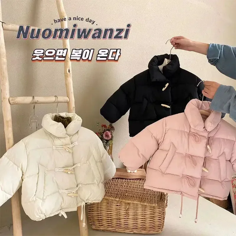 

Fashion Girl Cotton-Padded Jacket Vintage Winter Child Thicken Warm Quilted Jacket Horn Button Coat Outerwear Baby Clothes 1-8Y