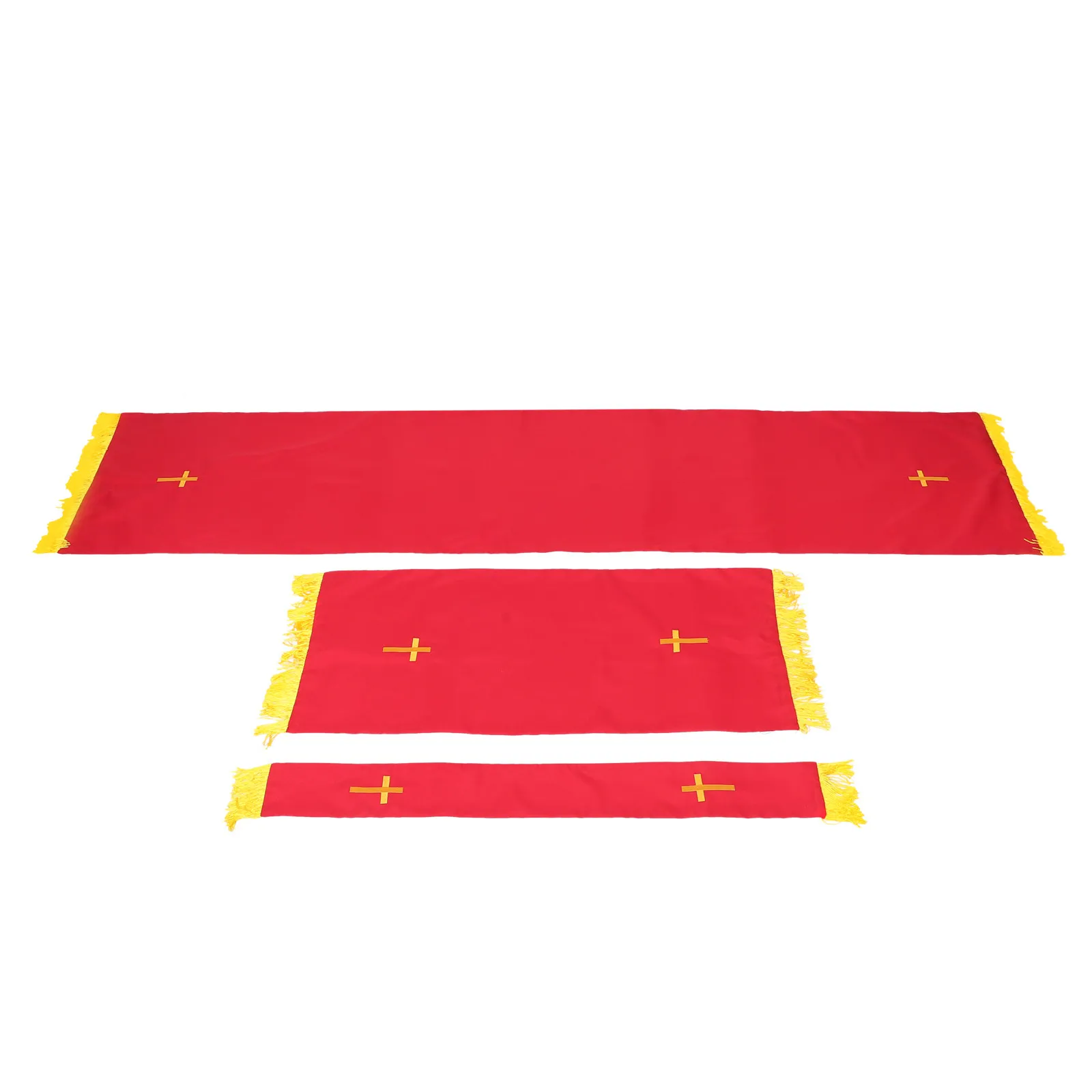 Reversible Church Linen Set Red White Embroidered Cross Pastor Table Cloth Eucharist Communion Table Runner Seasonal Worship