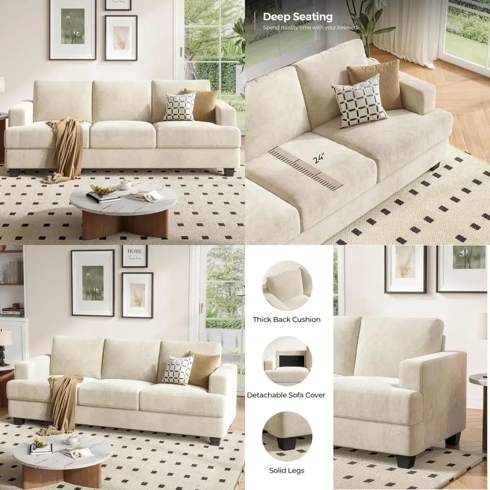 

"oversized 89" deep-seat chenille 3-seater sofa for modern living rooms - comfortable and stylish couch"