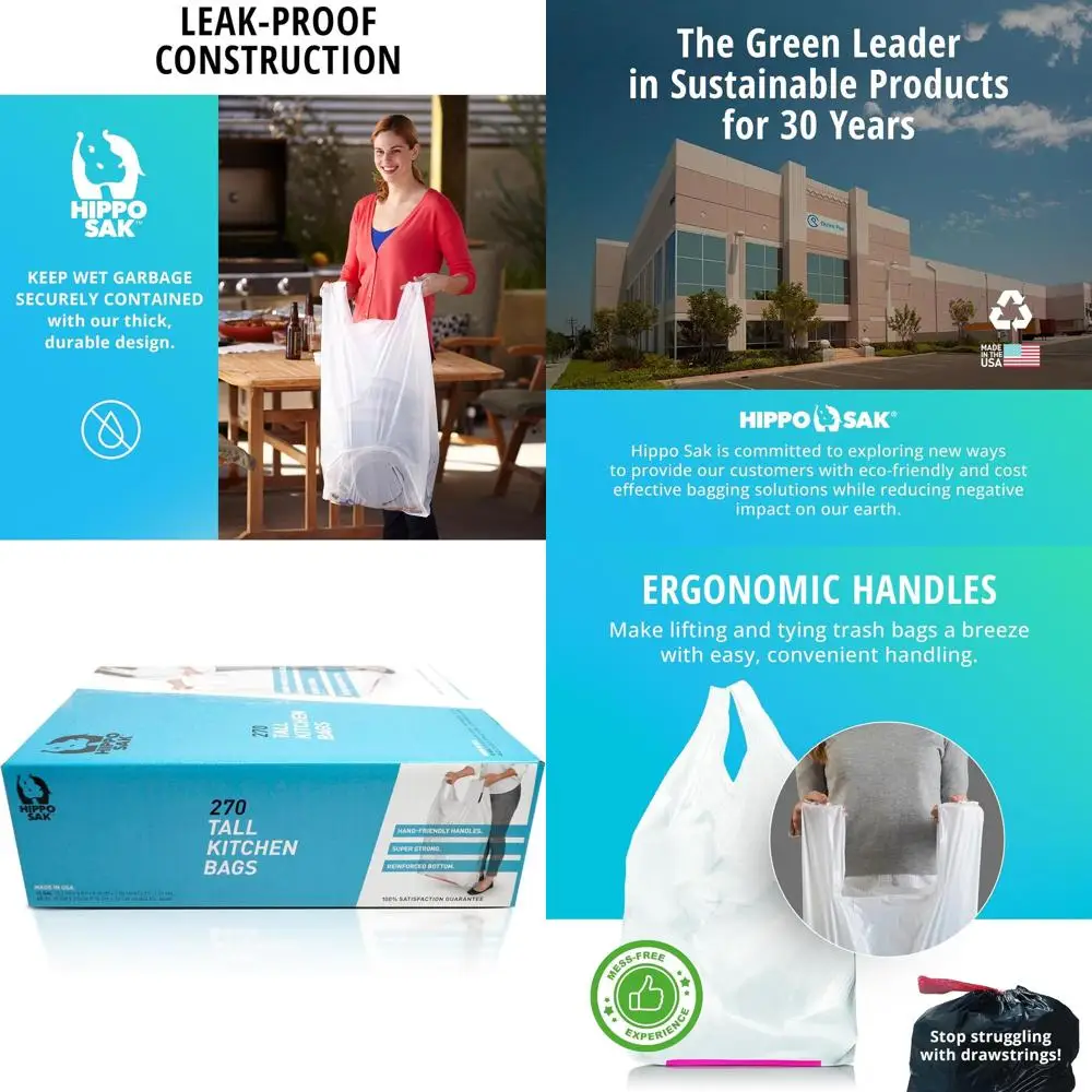 

Прочные мешки для мусора для кухни объемом 13 галлонов с усиленным дном - 270 штук