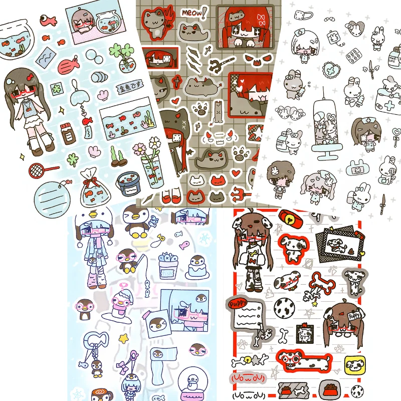 

Cute Animal Sticker Set - Kawaii Cat, Puppy, Bunny Cartoon Decals for Journal/Diary