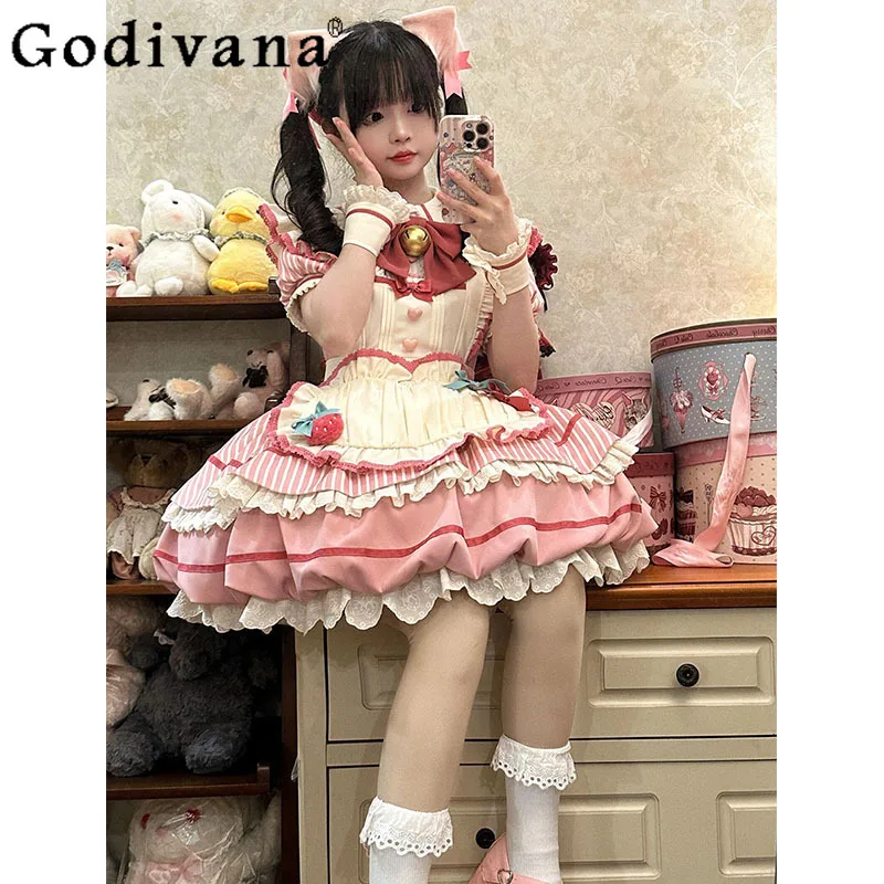 

Christmas Sweet Cute Girls Pink Bud Dress Lolita Dress OP Women's Daily Short Sleeve Kawaii Cosplay Lo Princess Short Dresses