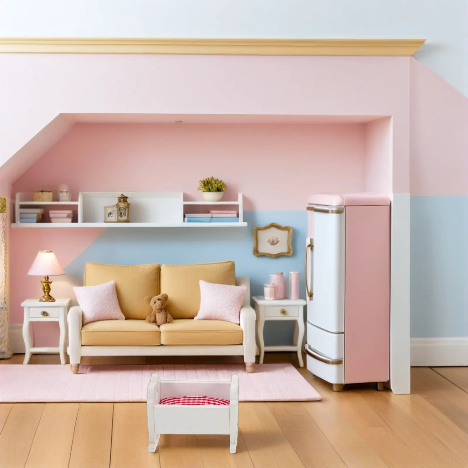 

Набор из 3 миниатюрных предметов мебели для детской кроватки, масштаб 1:12, для кукольного домика, миниатюрный декор, стимулирует рассказывание историй, улучшает интерьер