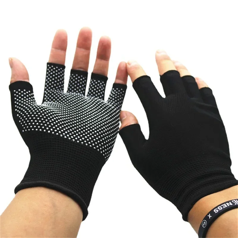 Summer thin two-finger sunblock fitness cycling elastic non-slip nylon leak five-finger half-cut gloves