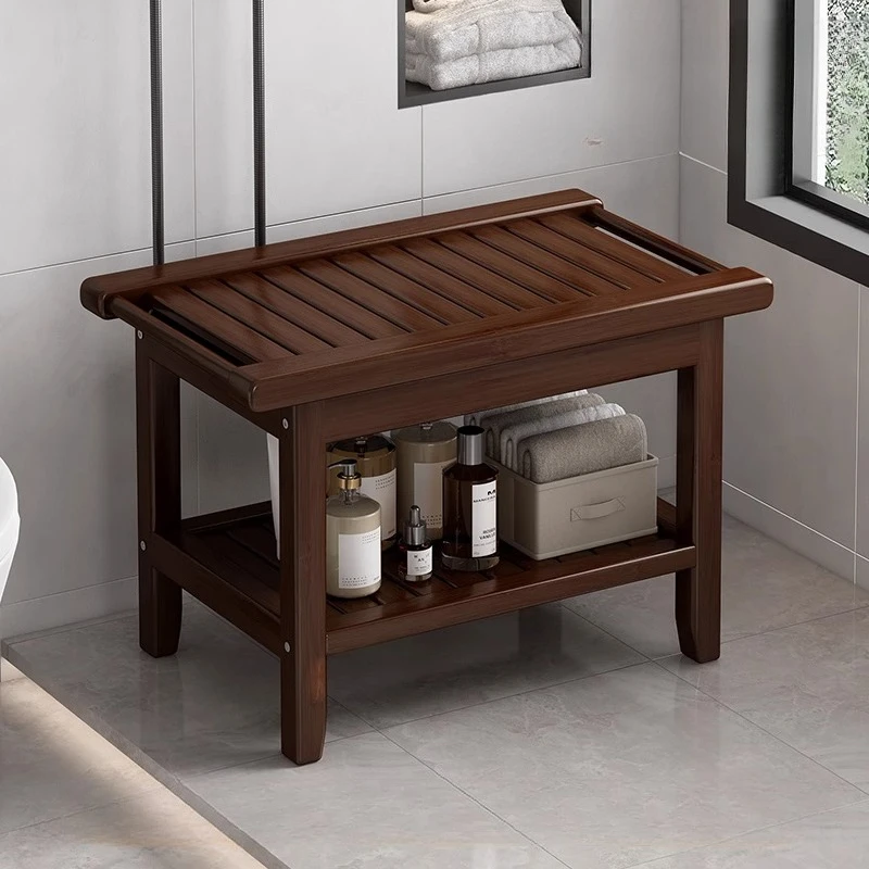 Waterproof Bamboo Bathroom Stool Anti-Slip Bath Bench Shower Seat for Elderly And Pregnant Women - Portable Footstool