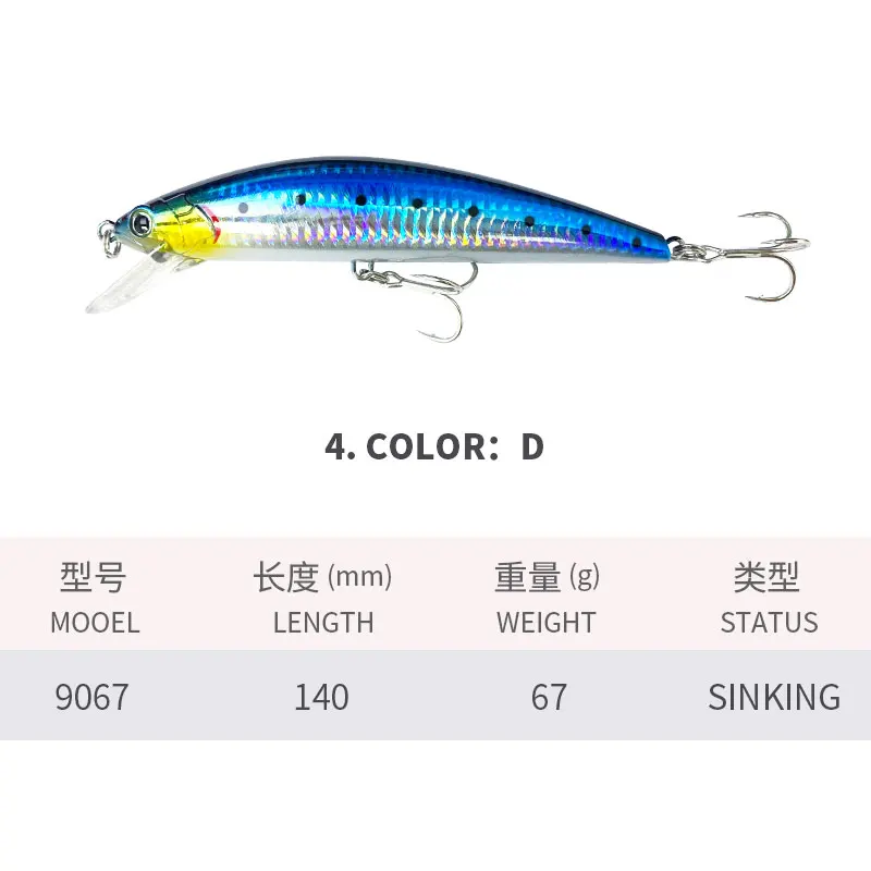 Sinking Heavy Minnow Lure 67g 140mm Super Long Casting Hard Lure Winter Artificial Fishing Baits Wobblers Seabass Fishing Lures