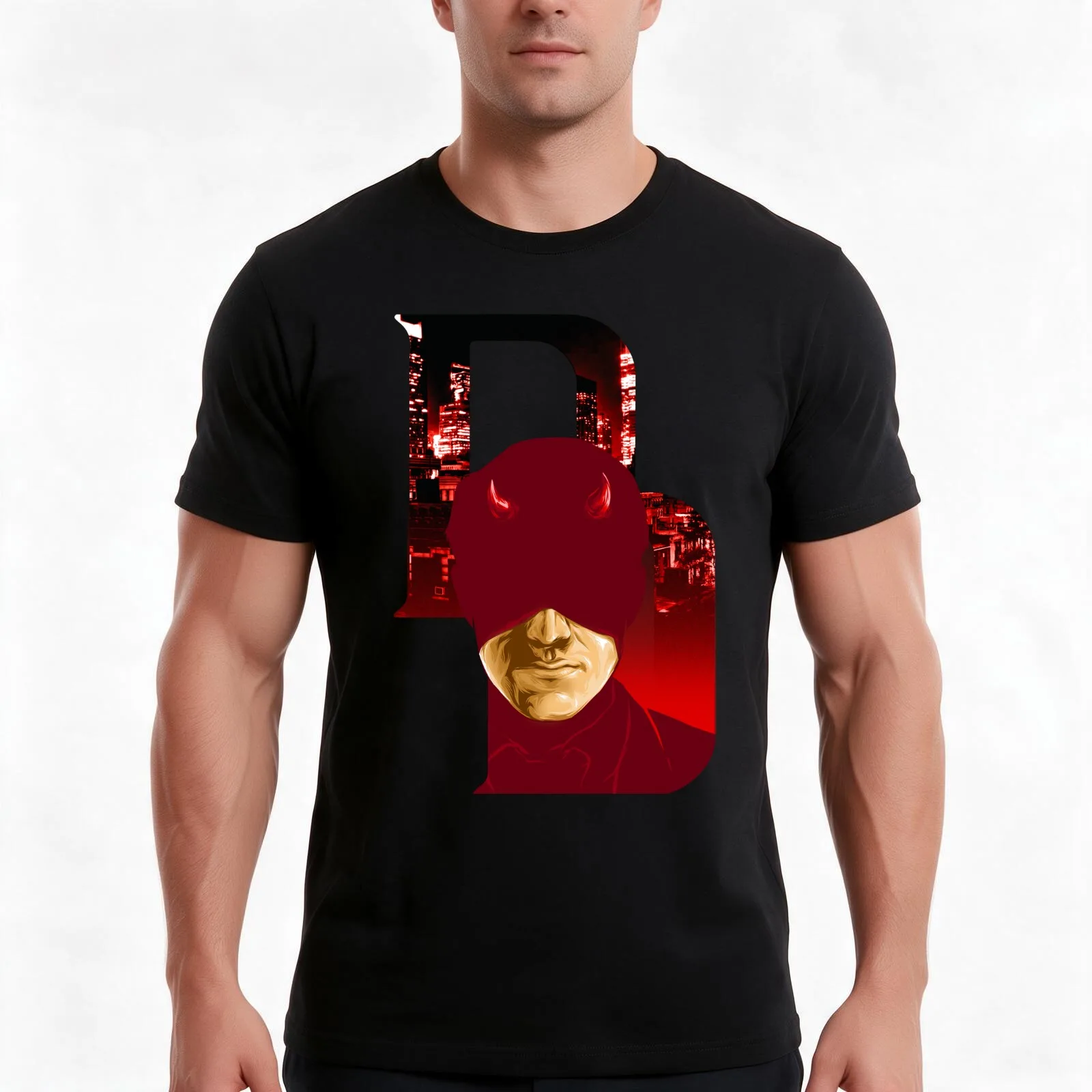 Masked Murdock T-Shirt, Summer Casual Cotton Tee, Oversized Streetwear Tops, Vintage Graphic Print, Loose Fit Short Sleeve