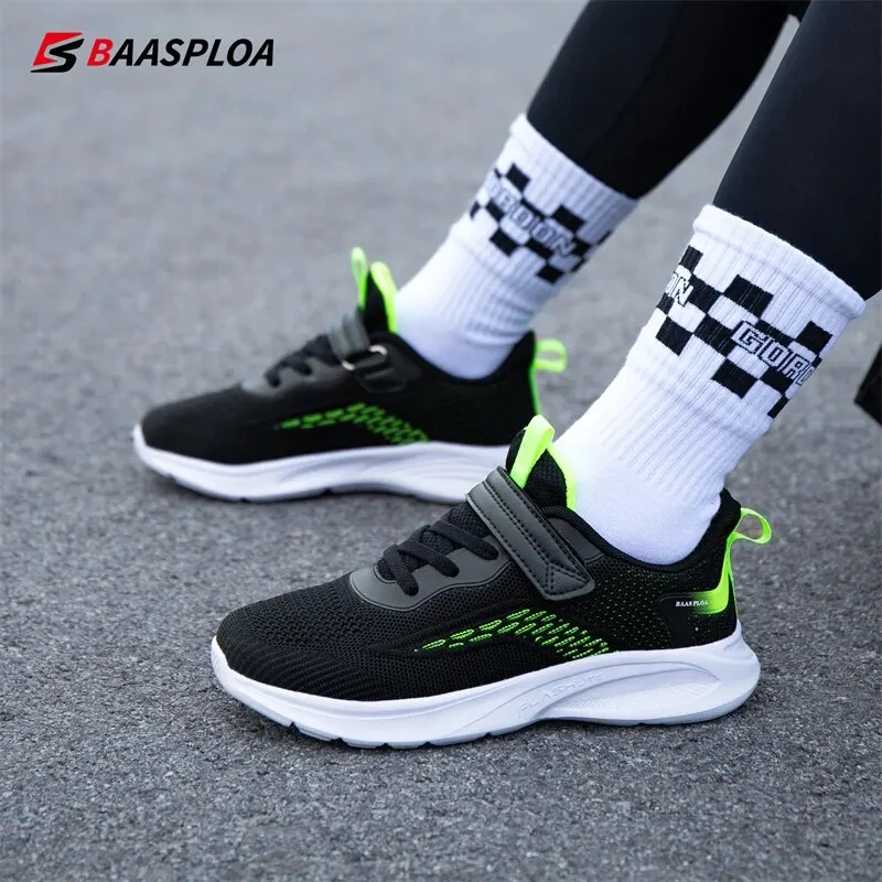 2024 Baasploa Kids Running Shoes Mesh Breathable Casual Sneakers For Boys Girls Lightweight Sport Shoes Antiskid Outdoor