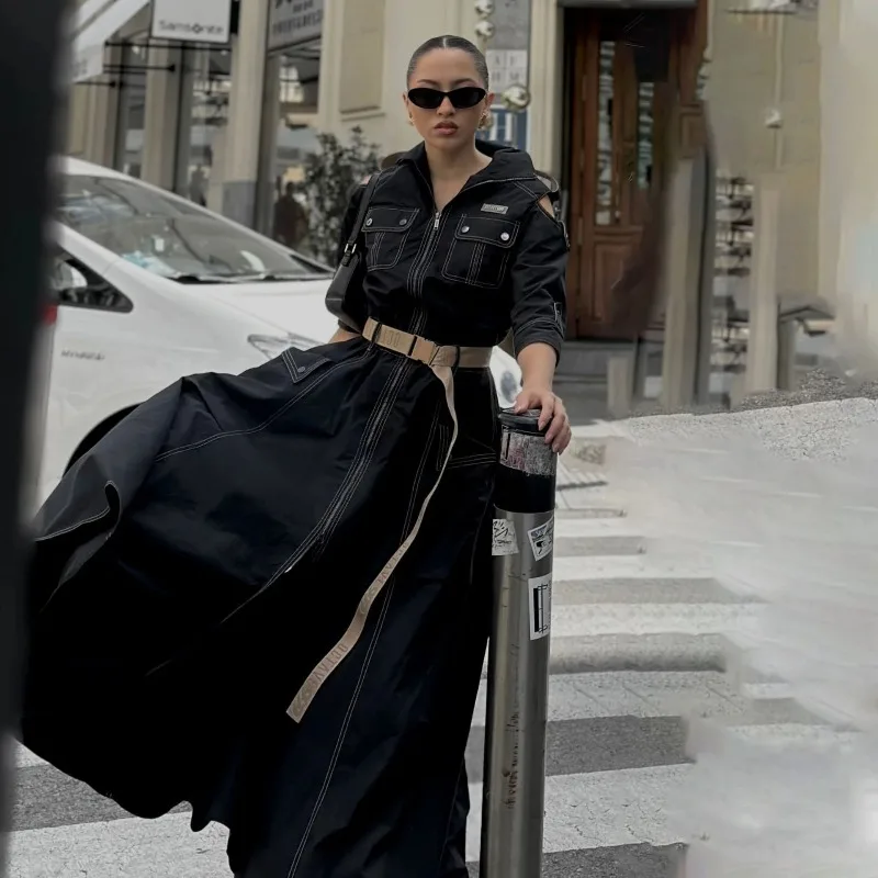 

Dress Women's Summer Distinctive Off-the-shoulder Workwear-inspired Zip Fastening Belted New Minimalist Casual Fashionable Niche