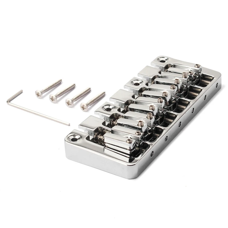 6 String Bass Bridge Bass String Bridge Fixed Hardtail Bridge Adjustable Saddle Chrome Stringed Instrument Accessories