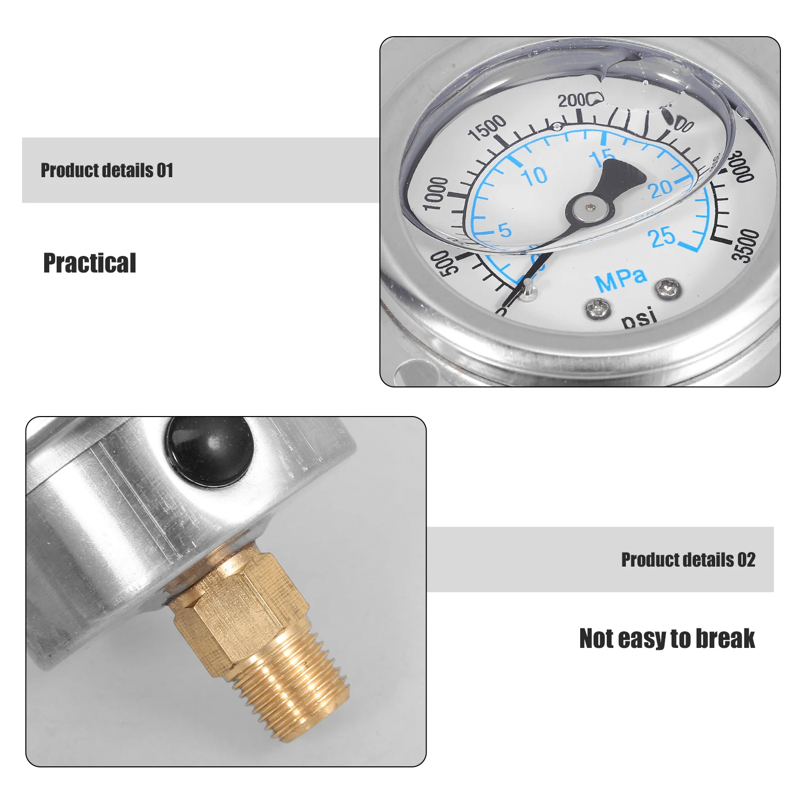 

Liquid Pressure Gauge 2.0 Inch Panel Mount Metal Body Precision Pressure Measuring Tool for Air Oil Water Industrial Use