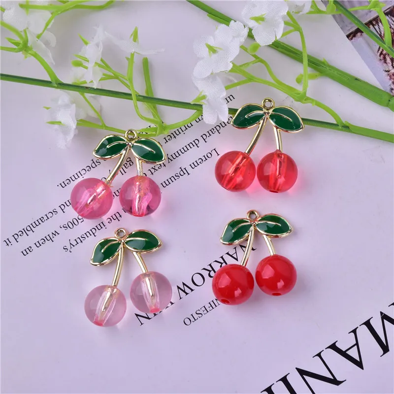 Big Size Cherry 10pcs 22*25mm  Cherry Fruit  Metal Charms for Earring DIY Fashion Jewelry Accessories