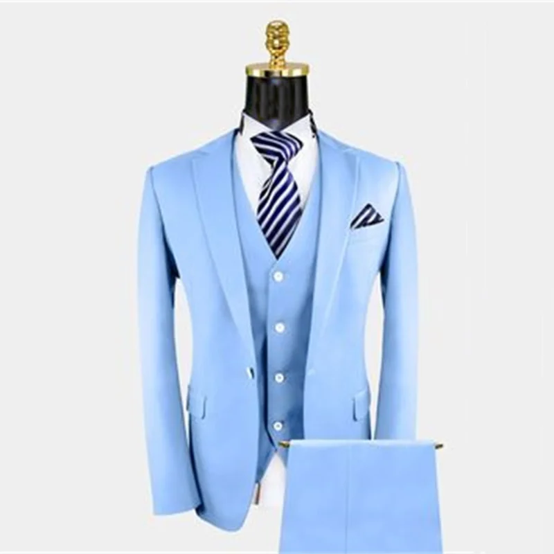 Solid Color Men Suit Formal Business Blazer Banquet Wedding Groom Slim Fit 3 Pieces Jacket Vest Pants