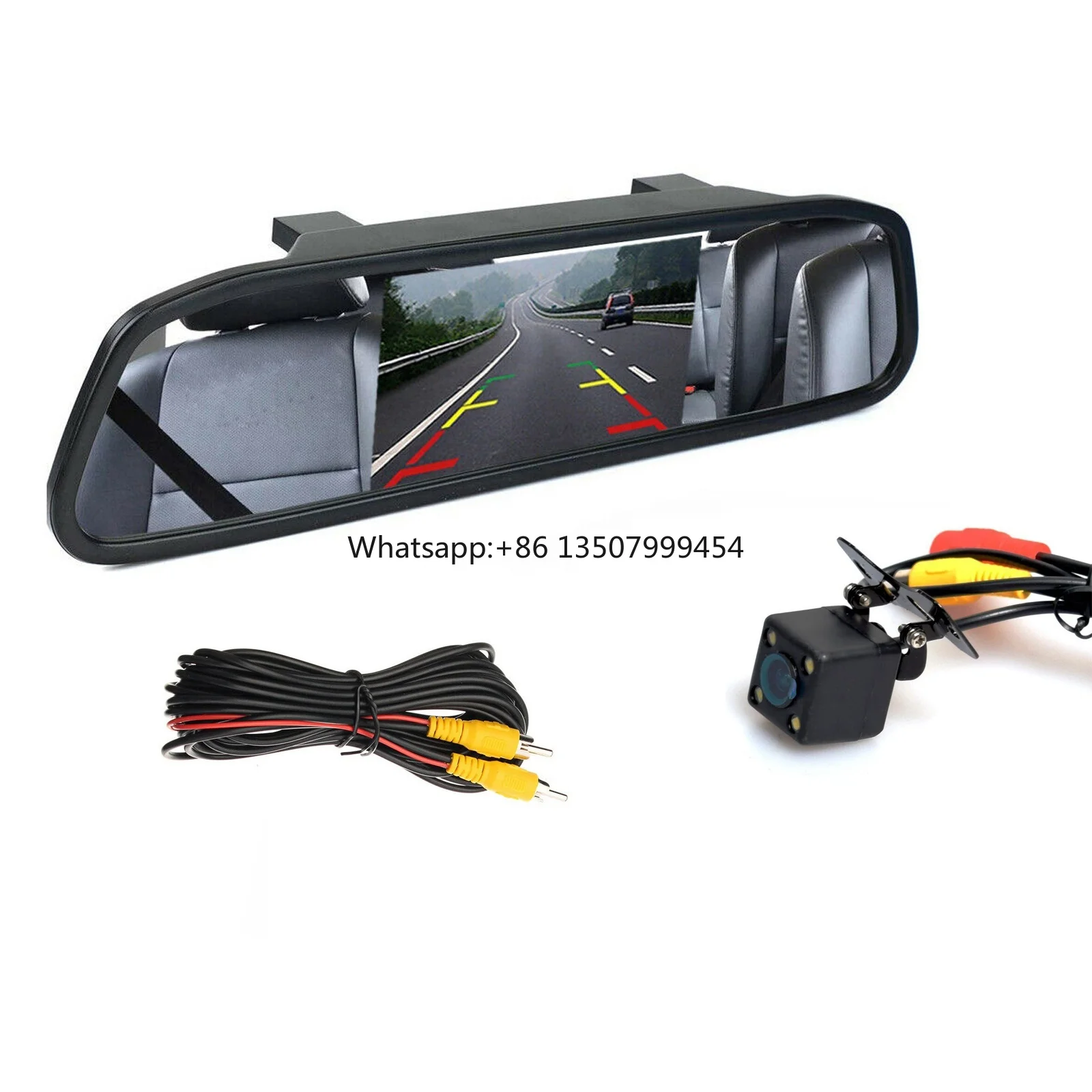 

Car Rearview Mirror 4.3" LCD-TFT Monitor with 4 LED Lights Night Vision Reversing Aid 1 Year Warranty Clip on Original Mirror