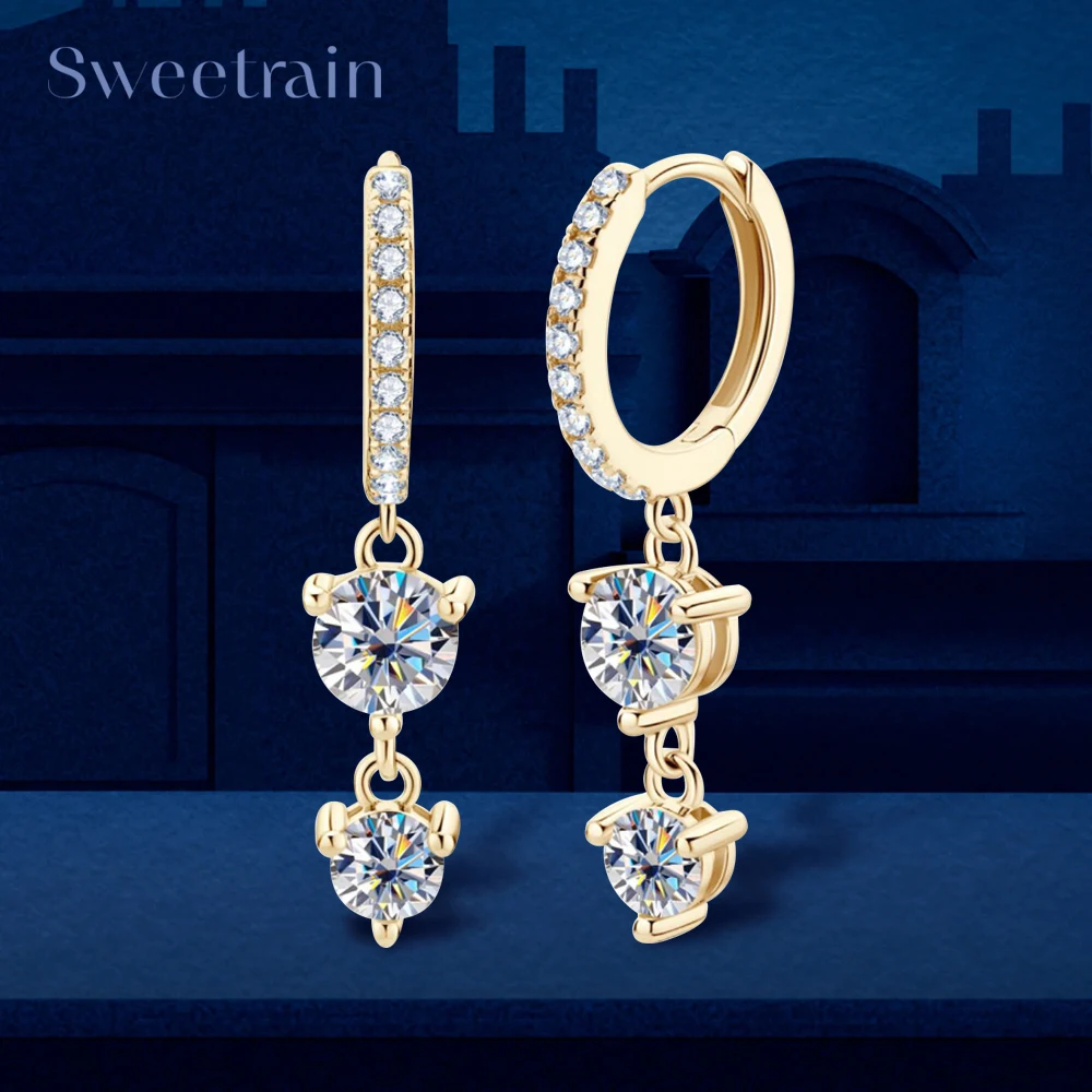 Sweetrain Real  D Color Full Moissanite Drop Earrings For Women S925 Silver 1.6 Carat Diamond Earring Wedding Party Fine Jewelry