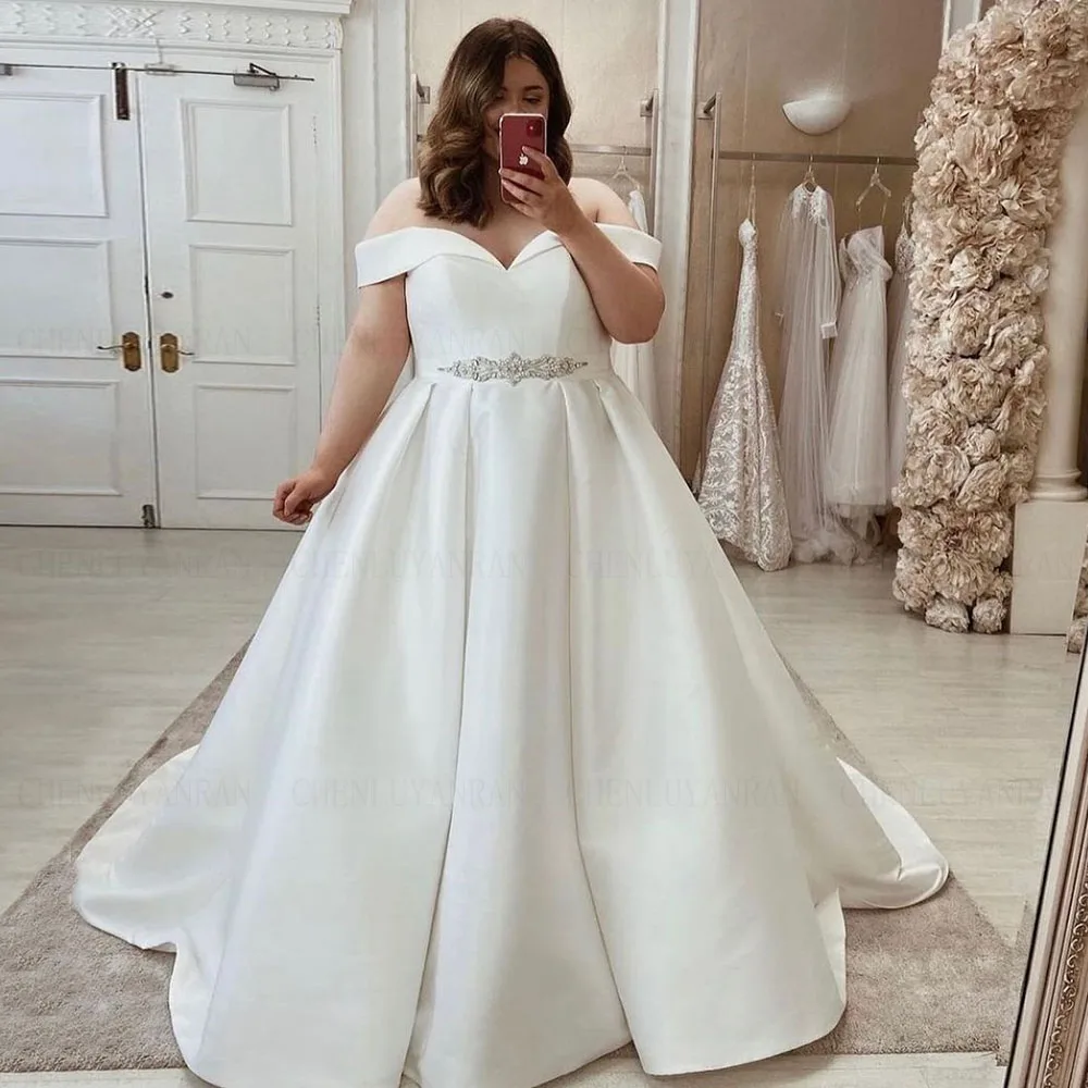 

Satin Elegant Wedding Dresses V-Neck A-Line Long Bride Dress Sweep Train Lace Up Simple Dresses For Women 2023 Robe De Mariee