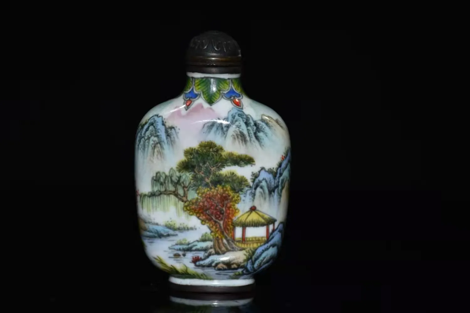 

collections Qing Dynasty old copper enamel color snuff bottle,landscape pattern,#03